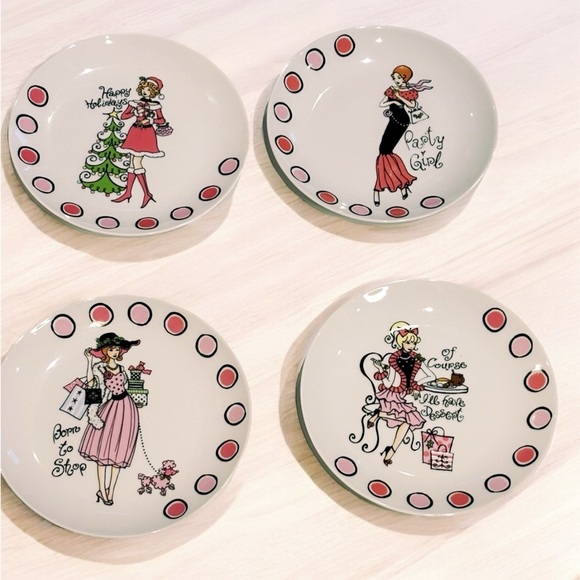 Dessert Plates Girlfriend Diva Chic Shopping Tea Party 9” Santa’s Workbench EUC - Picture 2 of 12